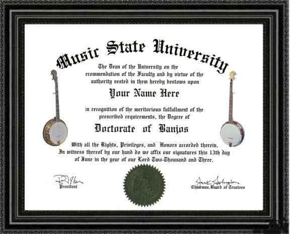 Banjo Lover's Doctorate Diploma / Degree Custom Made & Designed For You Unique