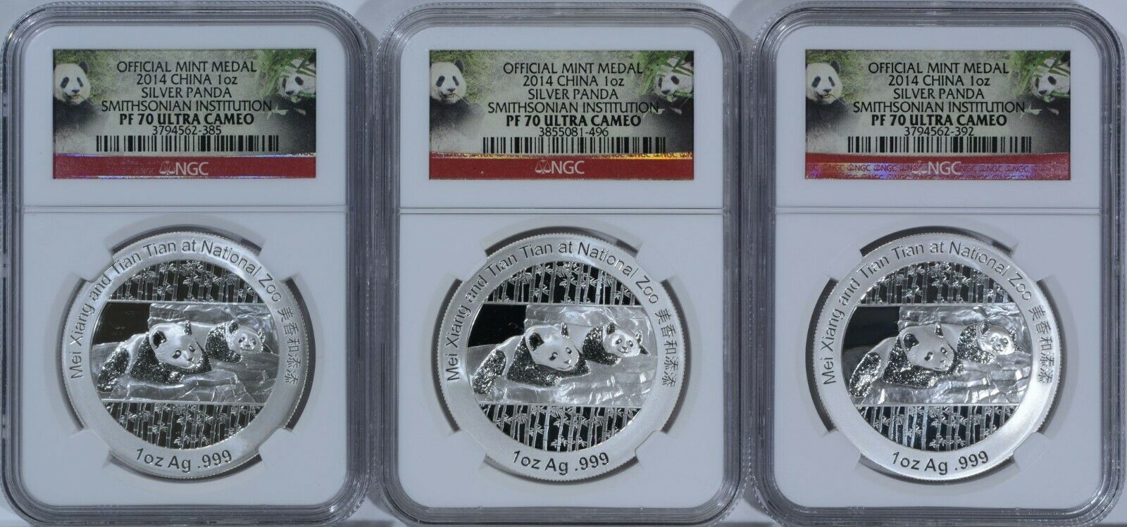 2014 China 1oz Mei Xiang Tian Smithsonian Zoo Silver Panda Medal Ngc Pr 70 3pc