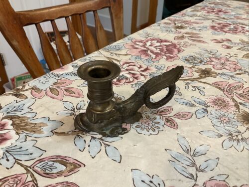 Vintage Brass Fish Candle Holder With Handle