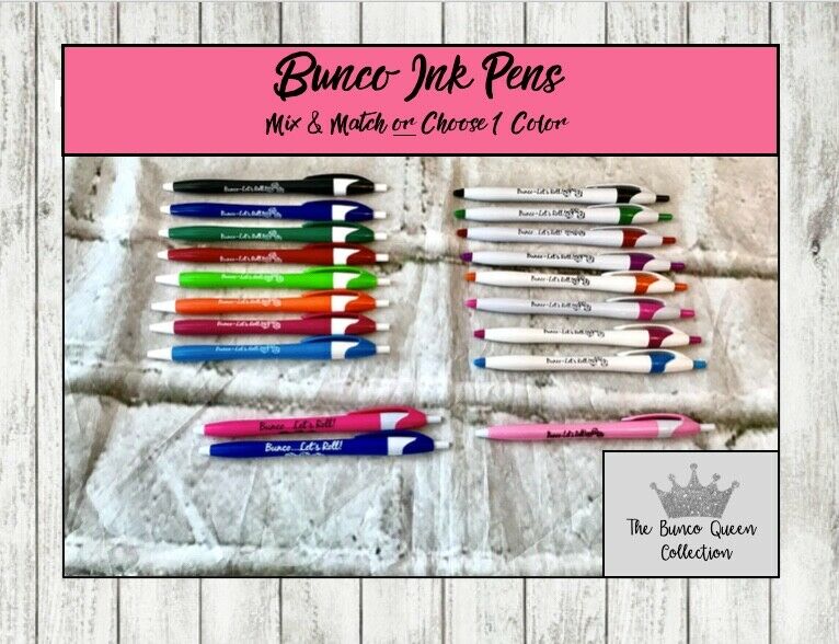 8 Bunco Ink Pens "let's Roll!" Bunco Pens With Black Ink- 19 Colors Bunko Party
