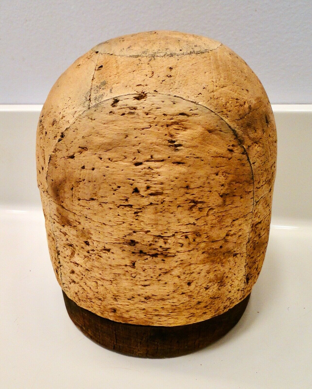 Vintage Primitive Wood & Cork Millinery Block Hat Form Mold