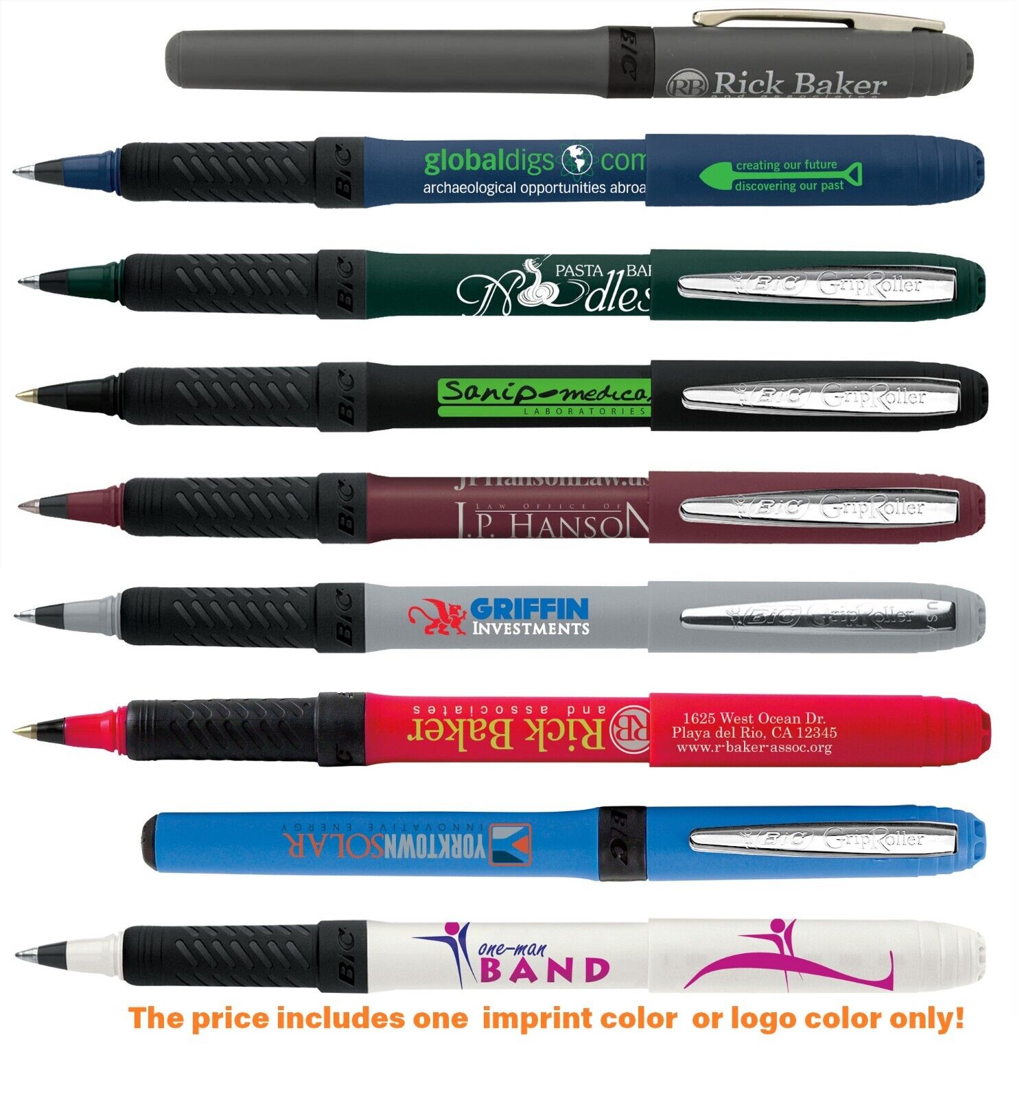 Personalized Bic Grip Roller Pen Printed With Your Logo + Text In One Color