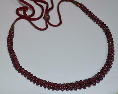 Antique Hand Strung Garnet Bead Rope Silk Thread Tassel Necklace